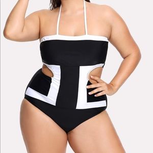 Plus size two tone cutout one piece bathing suit